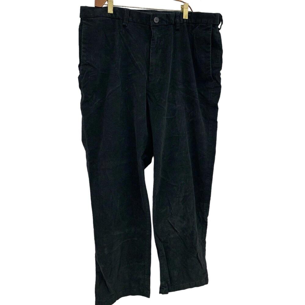 Haggar Adjustable Waist Flat Front Corduroy Chino Pants Black Size 38W x 30L
